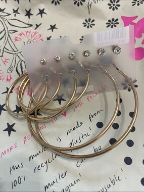 NWOT Gold Hoop and Crystal Stud Earring Set